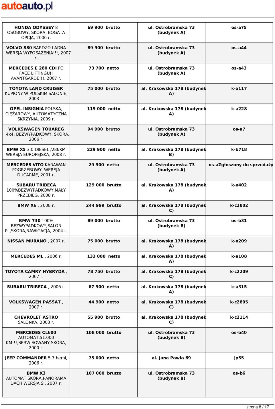 0 DIESEL /286KM WERSJA EUROPEJSKA, 2008 MERCEDES VITO KARAWAN POGRZEBOWY, WERSJA DUCARME, 2001 SUBARU TRIBECA 100%BEZWYPADKOWY,MAŁY PRZEBIEG, 2008 69 900 brutto ul.