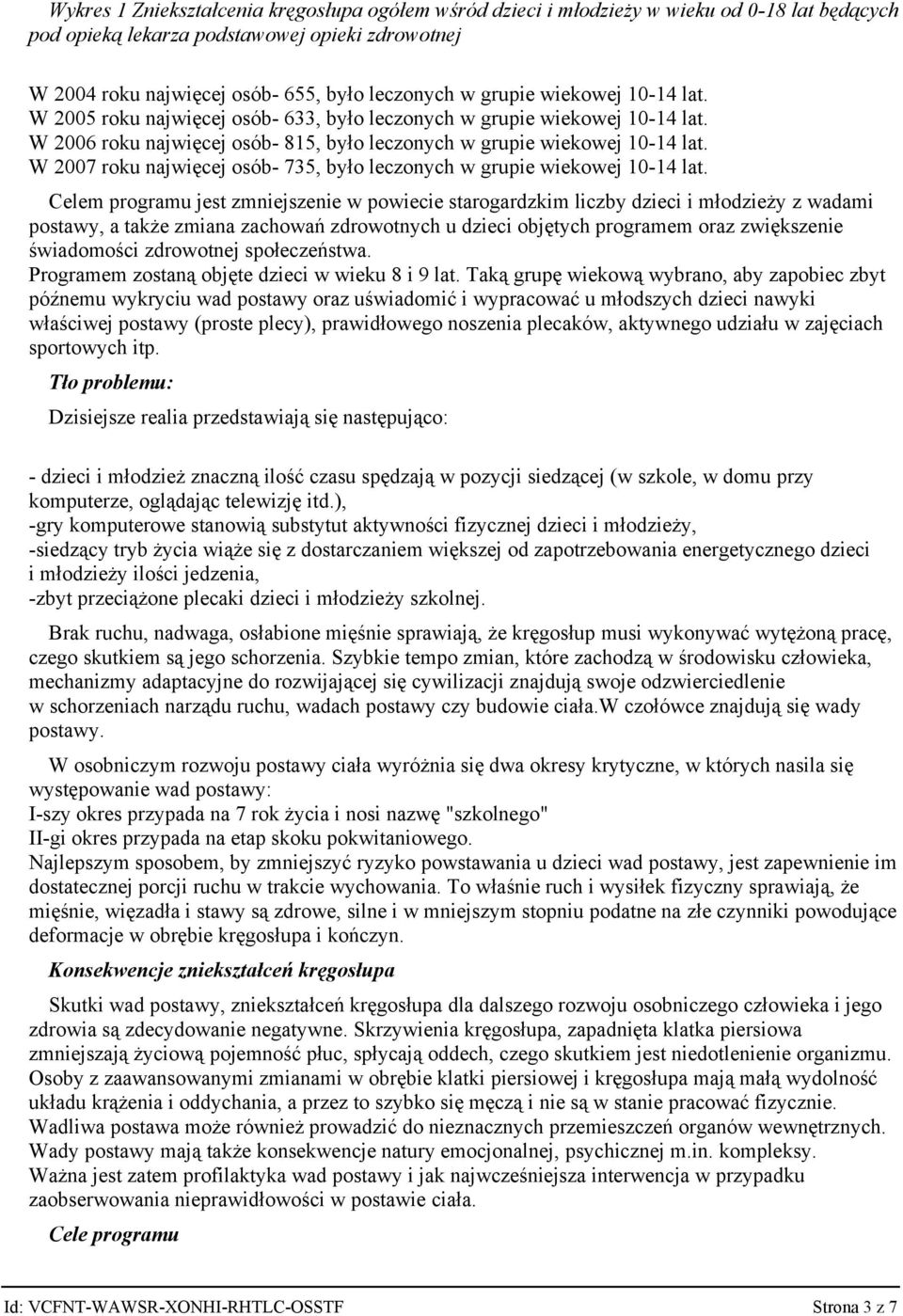 W 2007 roku najwięcej osób- 735, było leczonych w grupie wiekowej 10-14 lat.