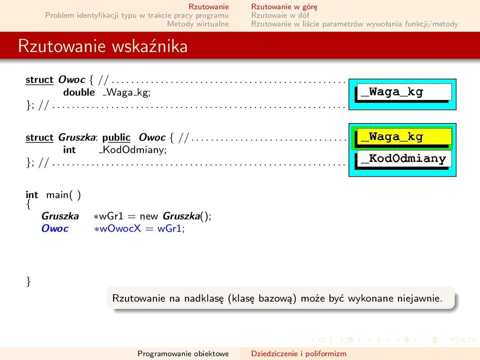 ..................................................... int KodOdmiany; Gruszka Owoc wgr1 = new Gruszka();