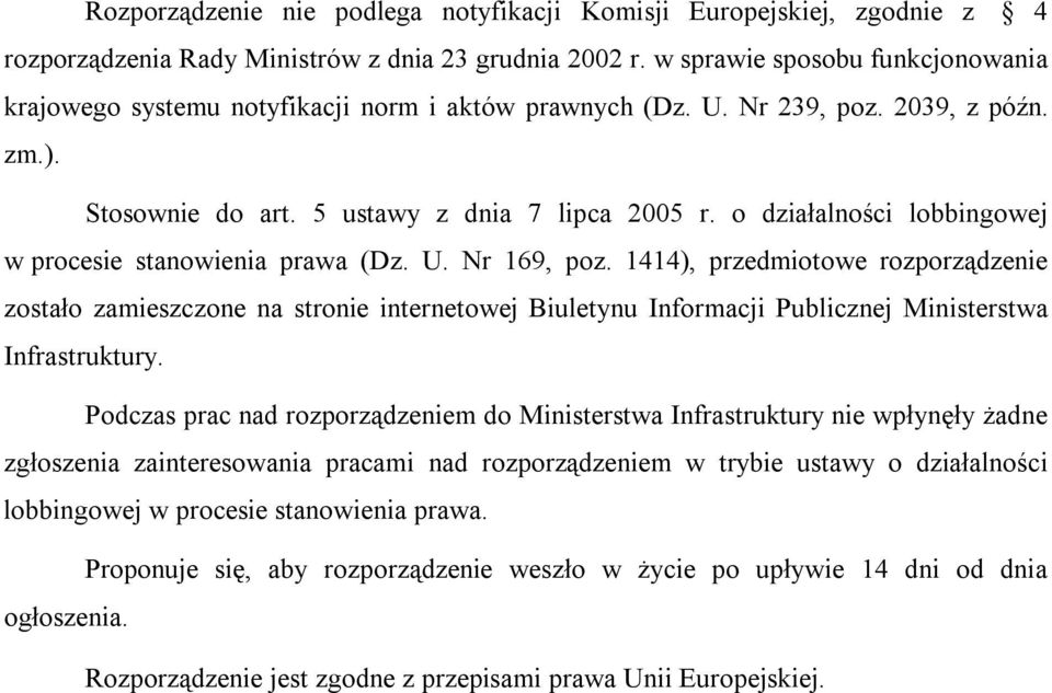 o działalności lobbingowej w procesie stanowienia prawa (Dz. U. Nr 169, poz.