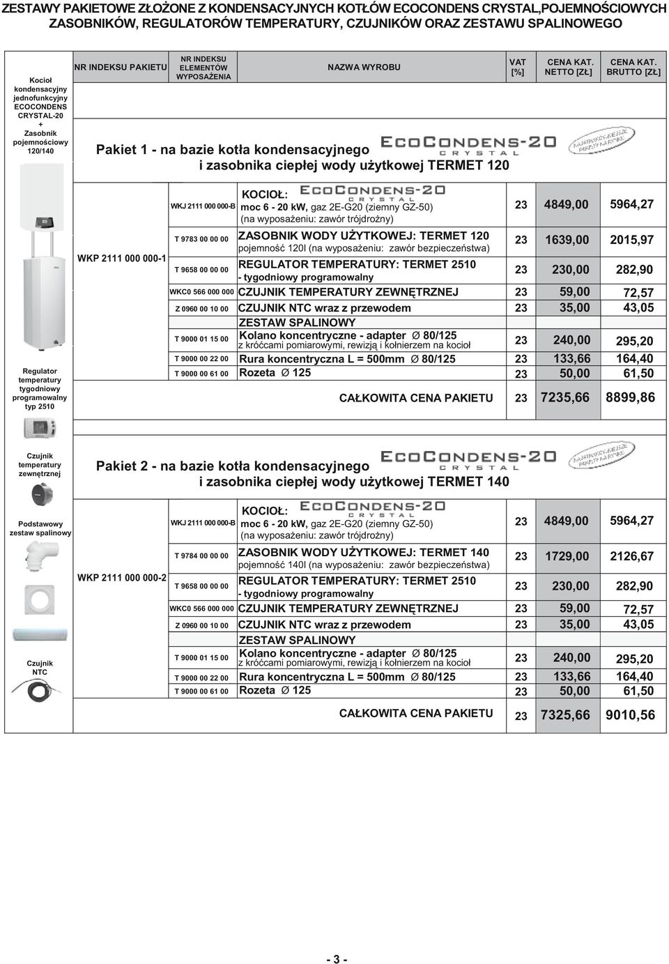 temperatury tygodniowy programowalny typ 2510 WKP 2111 000 000-1 KOCIOŁ: WKJ 2111 000 000-B moc 6-20 kw, gaz 2E-G20 (ziemny GZ-50) (na wyposażeniu: zawór trójdrożny) T 9783 00 00 00 ZASOBNIK WODY