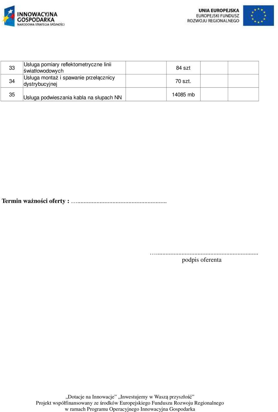 35 Usługa podwieszania kabla na słupach NN