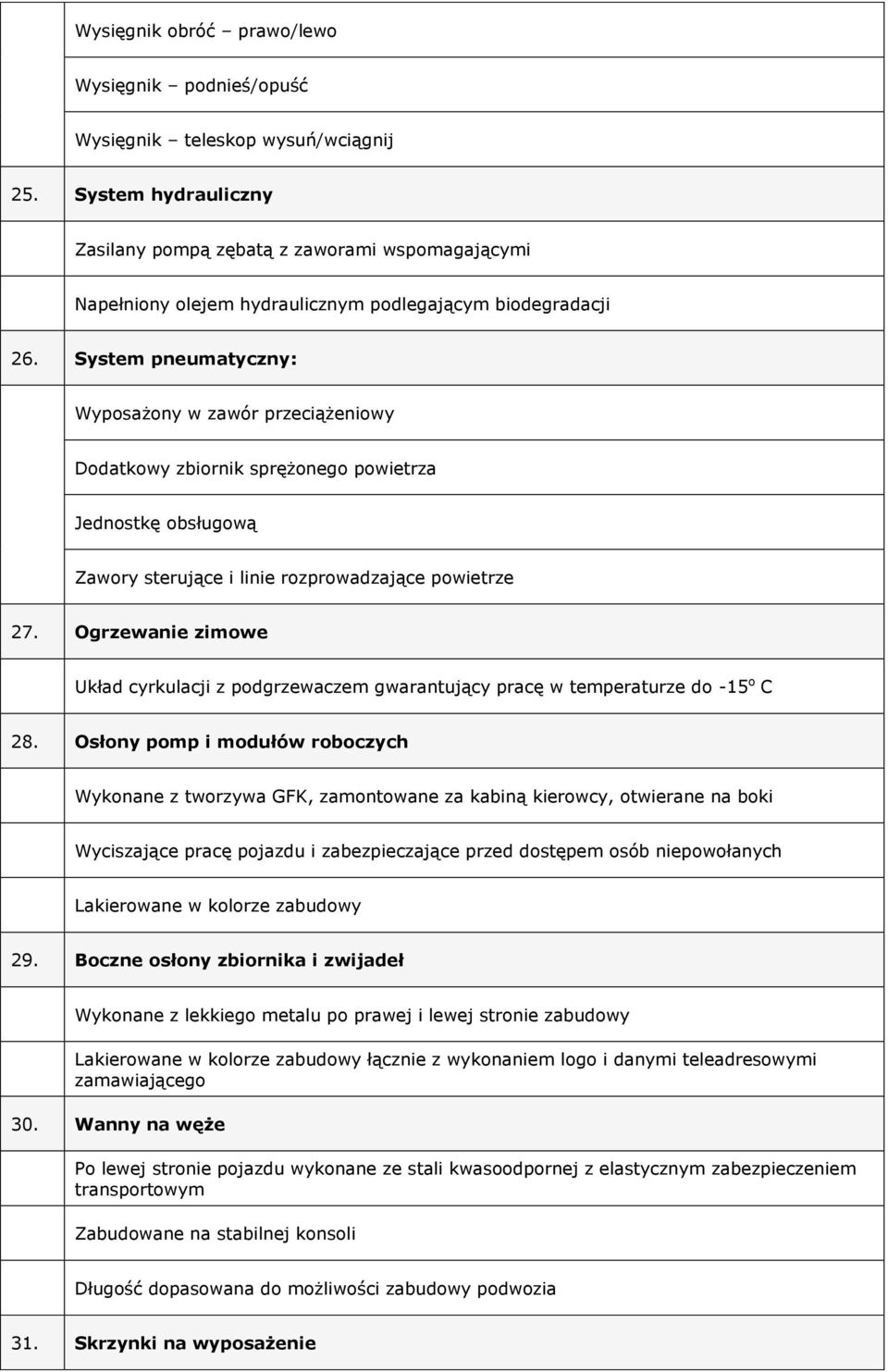 System pneumatyczny: Wyposażony w zawór przeciążeniowy Dodatkowy zbiornik sprężonego powietrza Jednostkę obsługową Zawory sterujące i linie rozprowadzające powietrze 27.