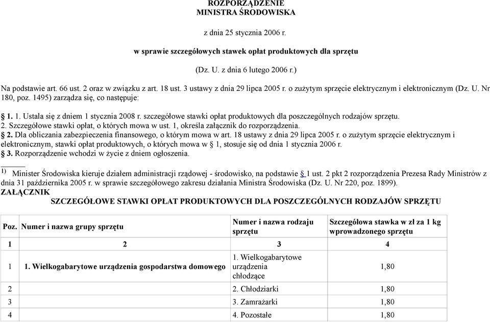 szczegółowe stawki opłat produktowych dla poszczególnych rodzajów sprzętu. 2. Szczegółowe stawki opłat, o których mowa w ust. 1, określa załącznik do rozporządzenia. 2. Dla obliczania zabezpieczenia finansowego, o którym mowa w art.