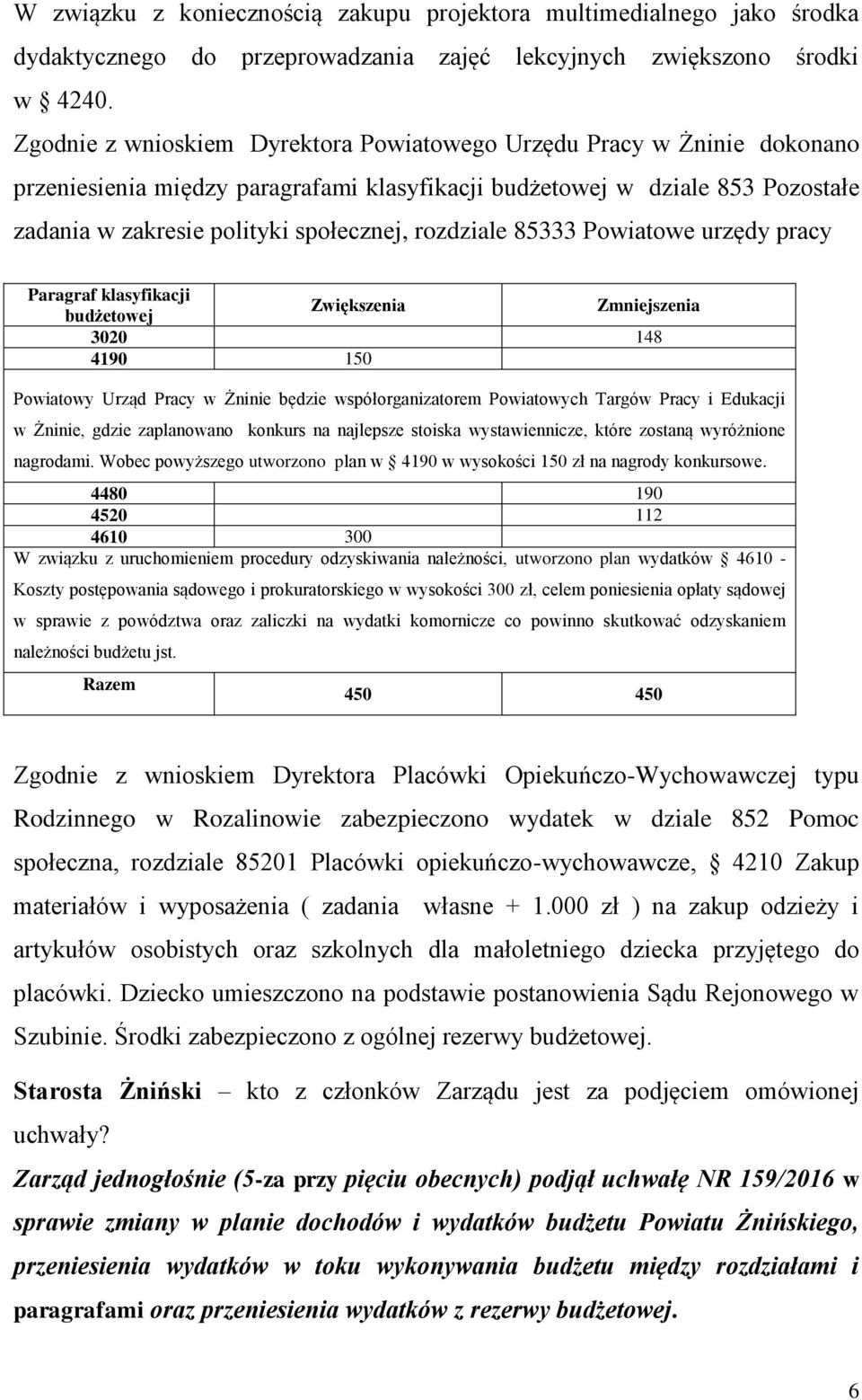 rozdziale 85333 Powiatowe urzędy pracy Paragraf klasyfikacji budżetowej Zwiększenia Zmniejszenia 3020 148 4190 150 Powiatowy Urząd Pracy w Żninie będzie współorganizatorem Powiatowych Targów Pracy i