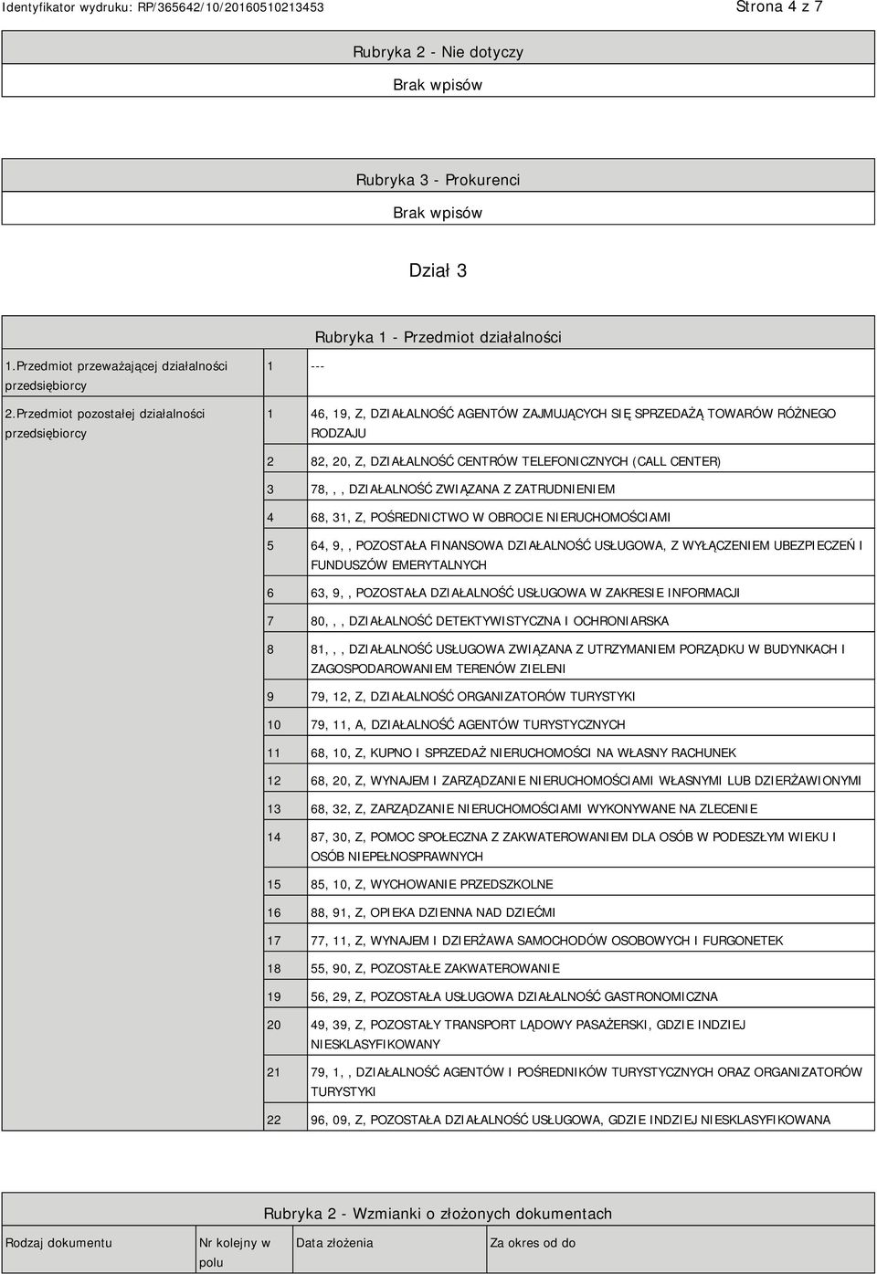 3 78,,, DZIAŁALNOŚĆ ZWIĄZANA Z ZATRUDM 4 68, 31, Z, POŚREDNICTWO W OBROCIE RUCHOMOŚCIAMI 5 64, 9,, POZOSTAŁA FINANSOWA DZIAŁALNOŚĆ USŁUGOWA, Z WYŁĄCZEM UBEZPIECZEŃ I FUNDUSZÓW EMERYTALNYCH 6 63, 9,,