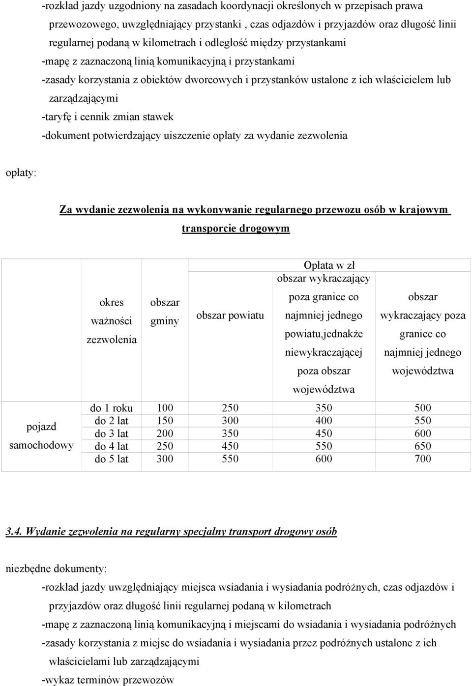 cennik zmian stawek -dokument potwierdzający uiszczenie opłaty za wydanie zezwolenia Za wydanie zezwolenia na wykonywanie regularnego przewozu osób w krajowym transporcie drogowym pojazd samochodowy