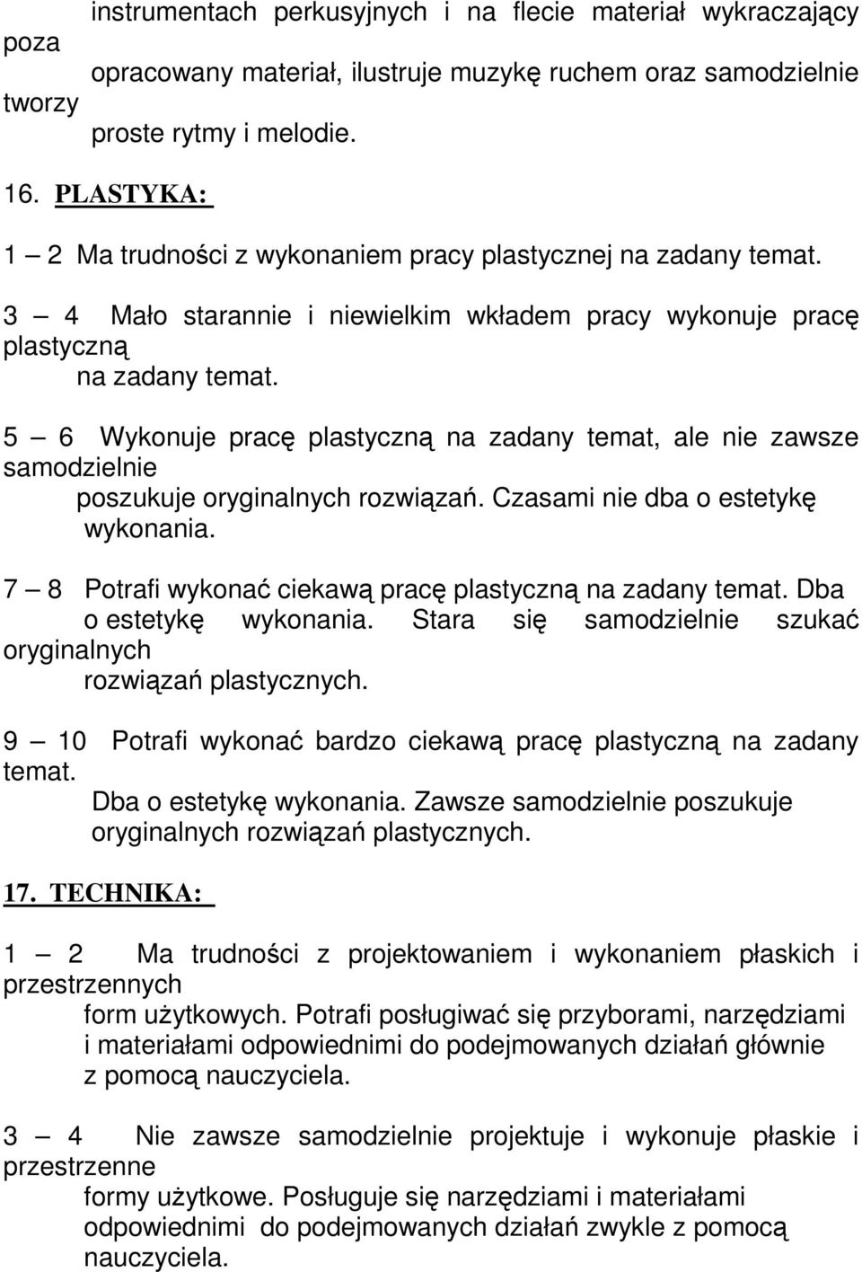 5 6 Wykonuje pracę plastyczną na zadany temat, ale nie zawsze samodzielnie poszukuje oryginalnych rozwiązań. Czasami nie dba o estetykę wykonania.