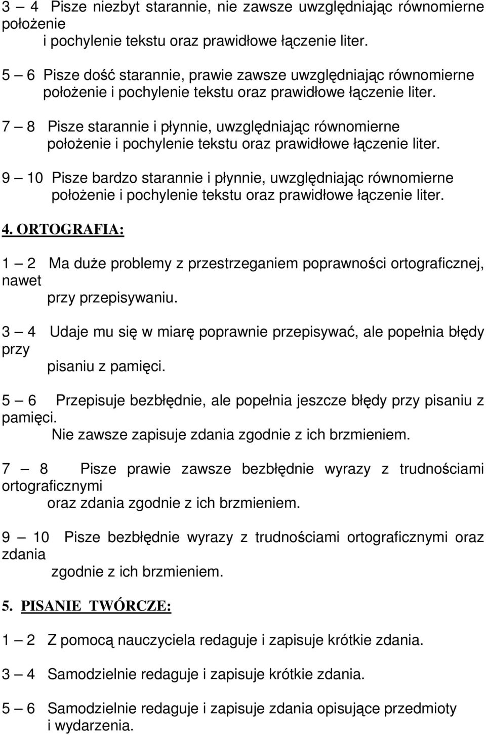 7 8 Pisze starannie i płynnie, uwzględniając równomierne położenie i pochylenie tekstu oraz prawidłowe łączenie liter.