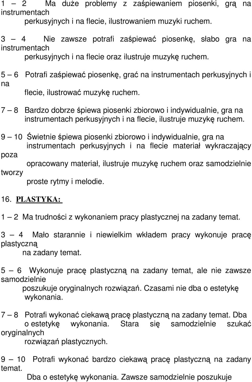 5 6 Potrafi zaśpiewać piosenkę, grać na instrumentach perkusyjnych i na flecie, ilustrować muzykę ruchem.