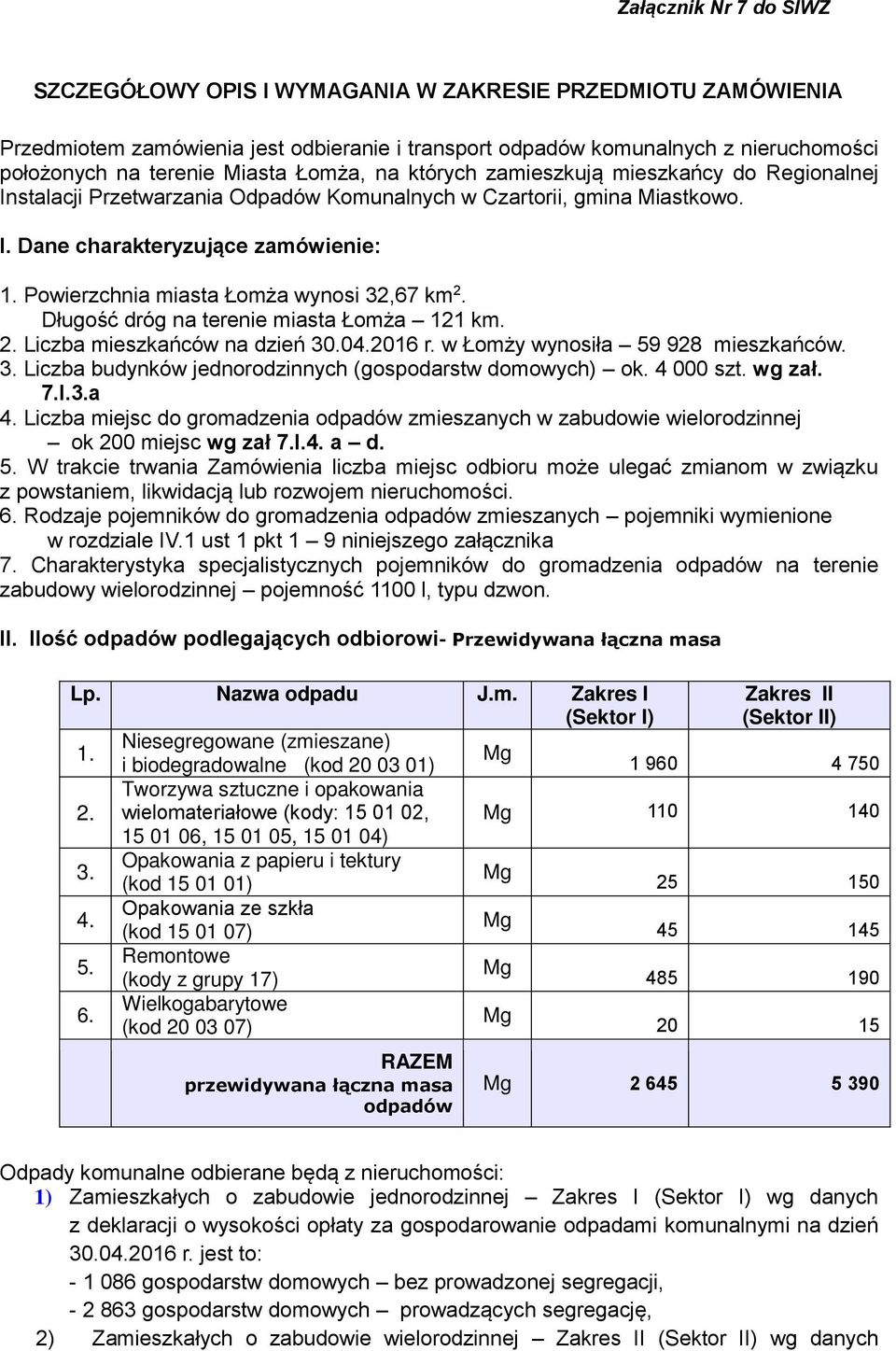 Powierzchnia miasta Łomża wynosi 32,67 km 2. Długość dróg na terenie miasta Łomża 121 km. 2. Liczba mieszkańców na dzień 30.04.2016 r. w Łomży wynosiła 59 928 mieszkańców. 3. Liczba budynków jednorodzinnych (gospodarstw domowych) ok.