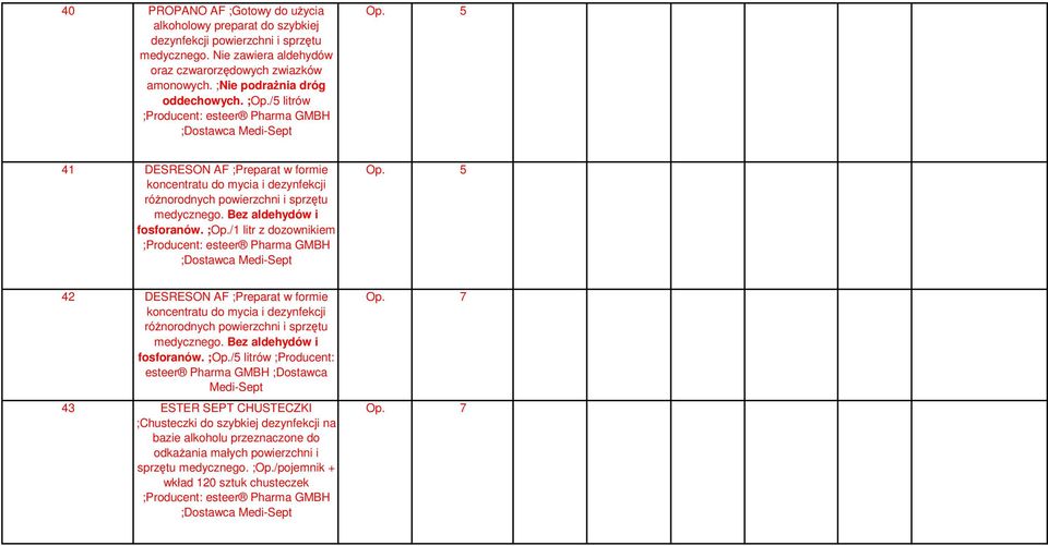 ;Op./1 litr z dozownikiem Op. 5 4 DESRESON AF ;Preparat w formie koncentratu do mycia i dezynfekcji róŝnorodnych powierzchni i sprzętu medycznego. Bez aldehydów i fosforanów. ;Op.