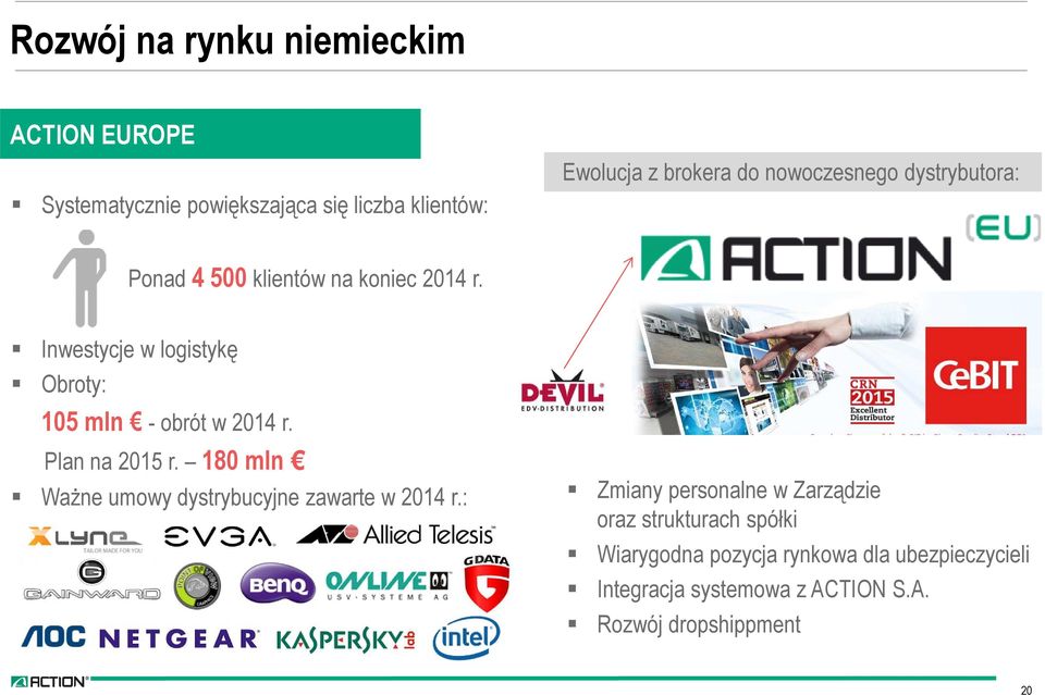 Inwestycje w logistykę Obroty: 105 mln - obrót w 2014 r. Plan na 2015 r.