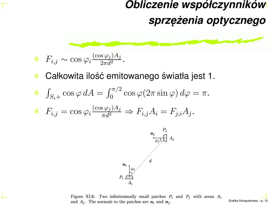 S i + cosϕda = π/2 0 cosϕ(2πsinϕ)dϕ = π.