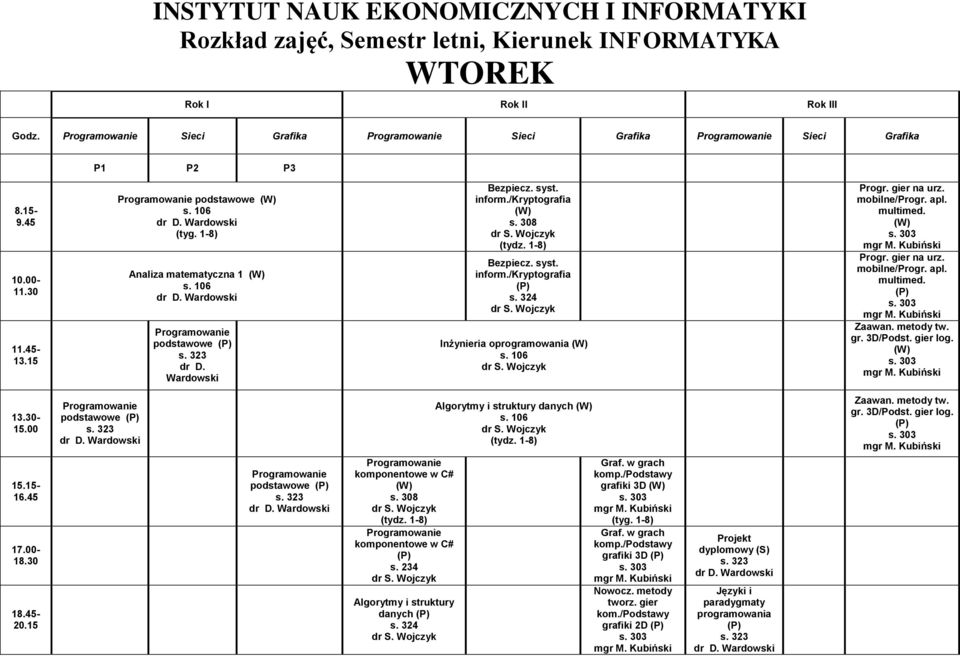 podstawowe Algorytmy i struktury danych Zaawan. metody tw. gr. 3D/Podst. gier log. podstawowe komponentowe w C# komponentowe w C# s.