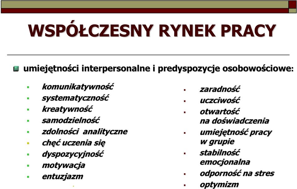 chęć uczenia się dyspozycyjność motywacja entuzjazm zaradność uczciwość otwartość na