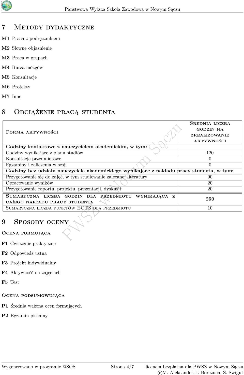 wynikające z planu studiów 120 Konsultacje przedmiotowe 0 Egzaminy i zaliczenia w sesji 0 Godziny bez udzia lu nauczyciela akademickiego wynikające z nak ladu pracy studenta, w tym: Przygotowanie się