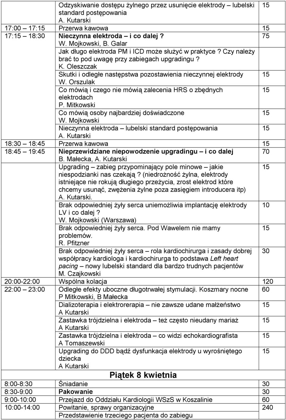 Orszulak Co mówią i czego nie mówią zalecenia HRS o zbędnych elektrodach P. Mitkowski Co mówią osoby najbardziej doświadczone W. Mojkowski Nieczynna elektroda lubelski standard postępowania A.