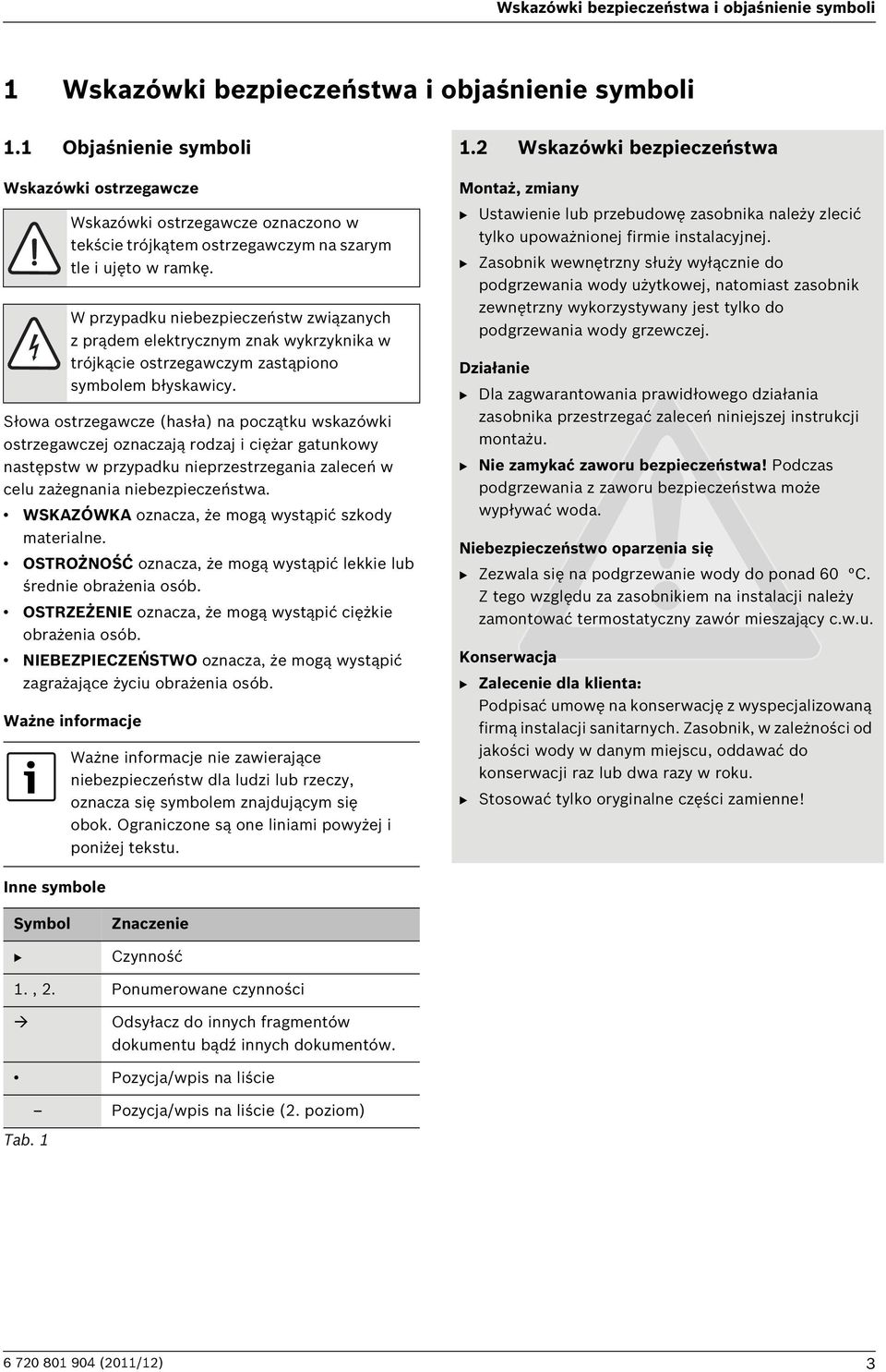 W przypadku niebezpieczeństw związanych z prądem elektrycznym znak wykrzyknika w trójkącie ostrzegawczym zastąpiono symbolem błyskawicy.