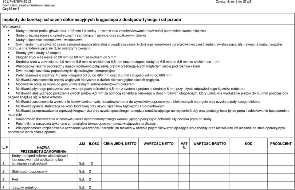 wieloosiowe, Gwint śruby musi zawierać część samonażynającą (dystalna prowadząca część śruby) oraz korówkową (przygłówkowa część śruby), zwiększającą siłę trzymania śruby nasadzie trzonu, a
