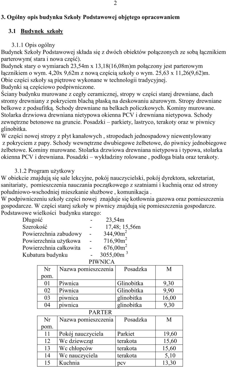 Obie cz ci szkoły s pi trowe wykonane w technologii tradycyjnej. Budynki s cz ciowo podpiwniczone.