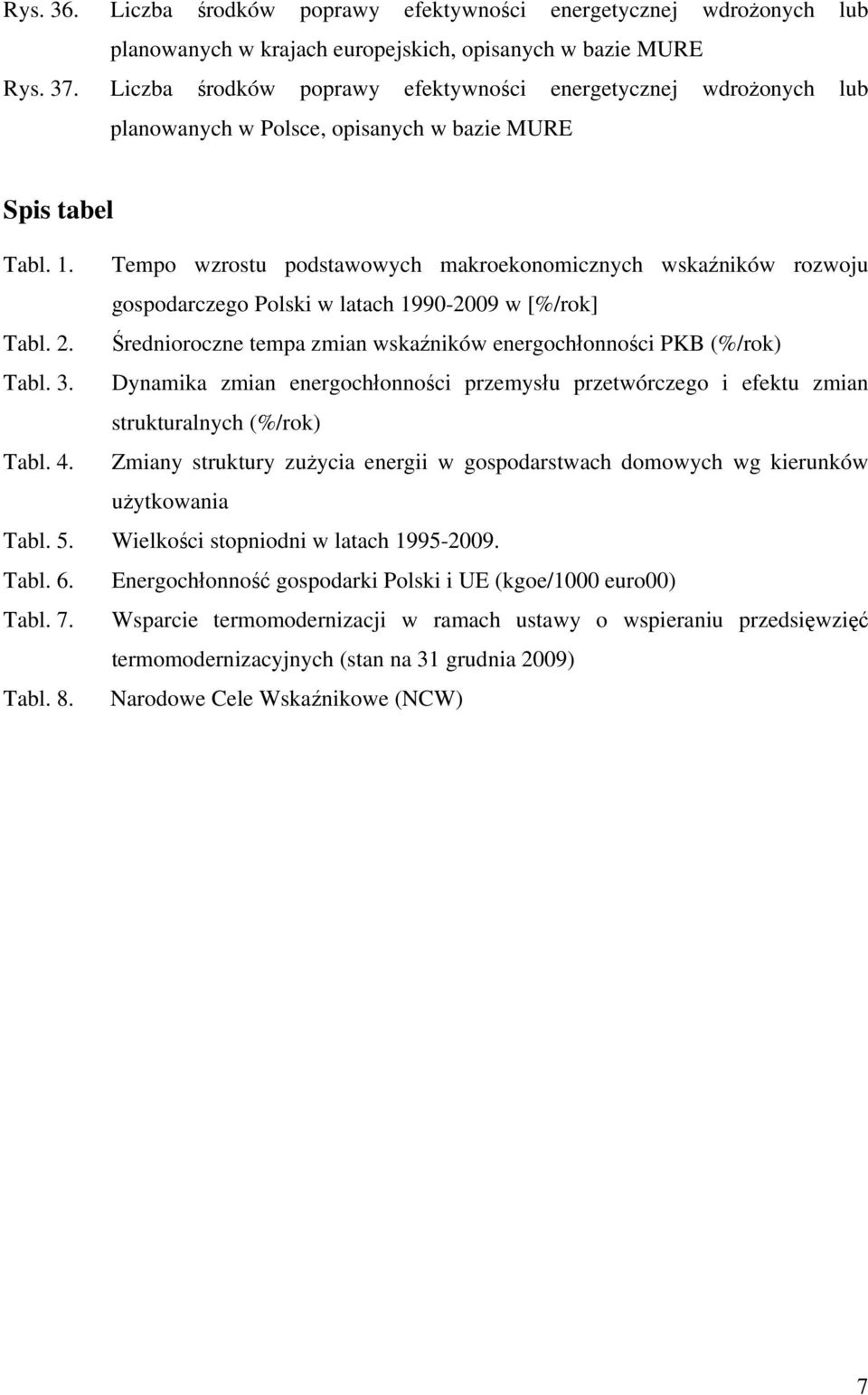 Tempo wzrostu podstawowych makroekonomicznych wskaźników rozwoju gospodarczego Polski w latach 1990-2009 w [%/rok] Tabl. 2. Średnioroczne tempa zmian wskaźników energochłonności PKB (%/rok) Tabl. 3.