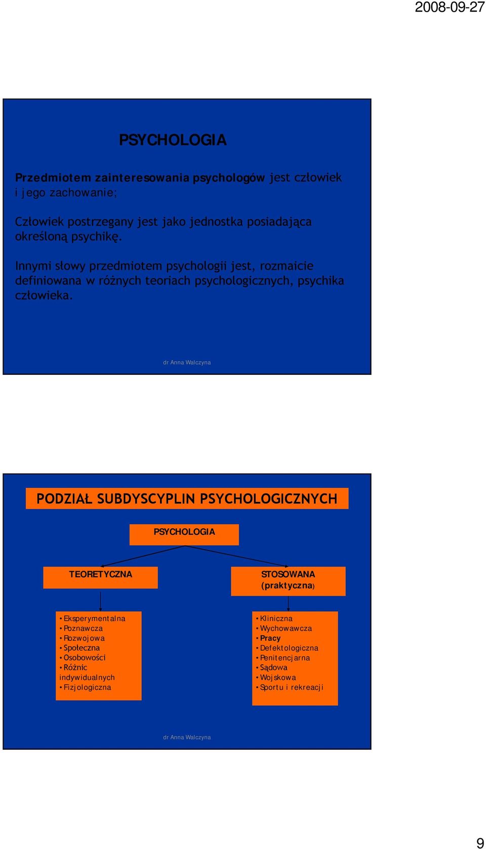 Innymi słowy przedmiotem psychologii jest, rozmaicie definiowana w różnych teoriach psychologicznych, psychika człowieka.