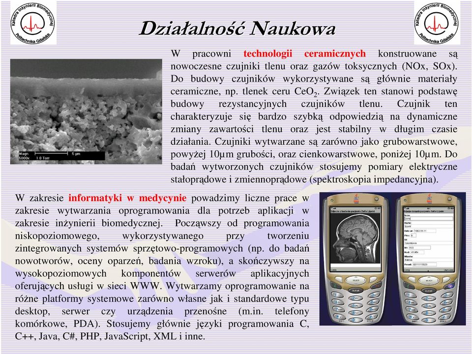 do badań nowotworów, oceny oparzeń, badania wzroku), a skończywszy na wysokopoziomowych komponentów serwerów aplikacyjnych oferujących usługi w sieci WWW.
