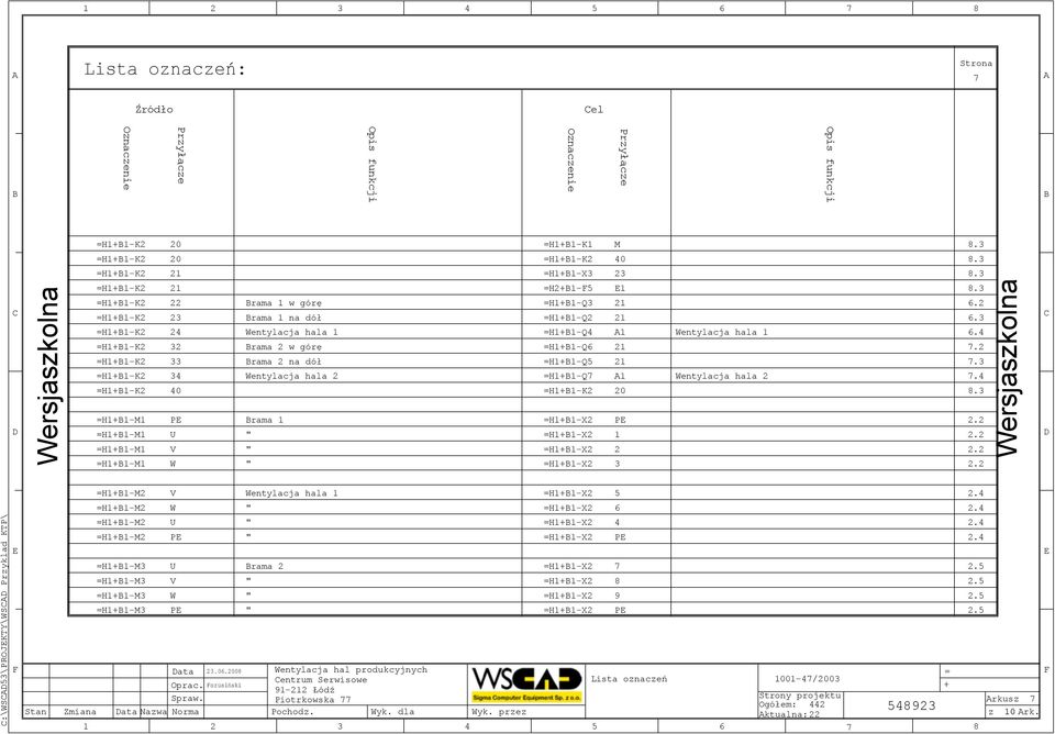 H11-Q7 1 Wentylacja hala 2 74 40 H11-K2 20 83 P rama 1 H11-X2 P 22 U " H11-X2 1 22 V " H11-X2 2 22 W " H11-X2 3 22 :\WS53\PROJKTY\WS Przyklad KTP\ H11-M2 H11-M2 H11-M2 H11-M2 H11-M3 H11-M3 H11-M3