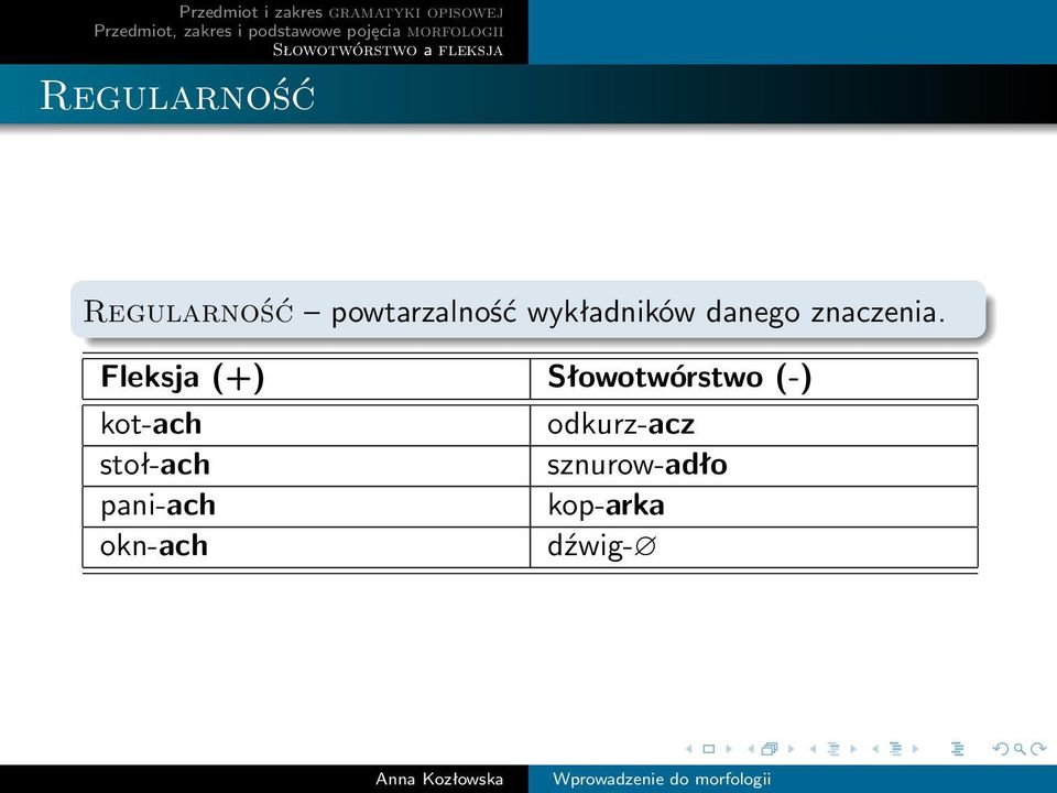 Fleksja (+) Słowotwórstwo (-) kot-ach