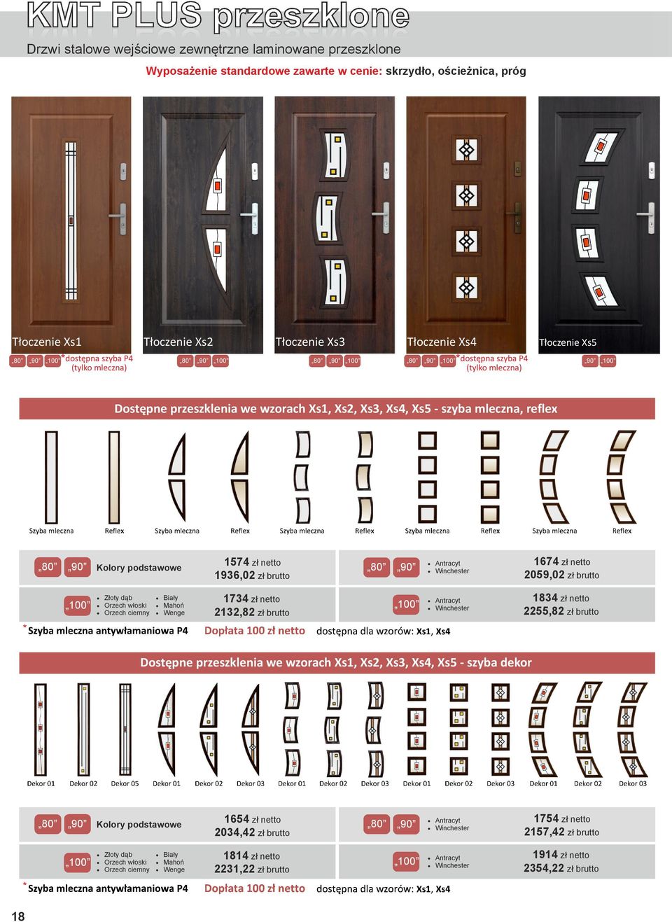 ł brutto * Złoty dąb Orzech włoski Orzech ciemny Biały Mahoń Wenge 1734 z ł netto 2132,82 z ł brutto Antracyt Winchester 1834 z ł netto 2255,82 z ł brutto Dostępne przeszklenia we wzorach Xs1, Xs2,
