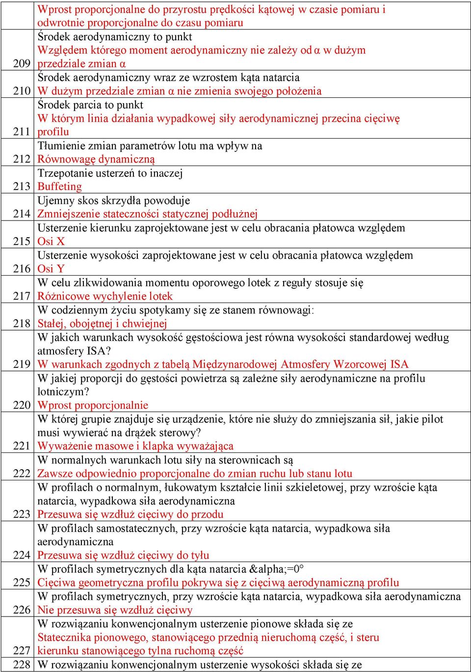 wypadkowej siły aerodynamicznej przecina cięciwę 211 profilu Tłumienie zmian parametrów lotu ma wpływ na 212 Równowagę dynamiczną Trzepotanie usterzeń to inaczej 213 Buffeting Ujemny skos skrzydła