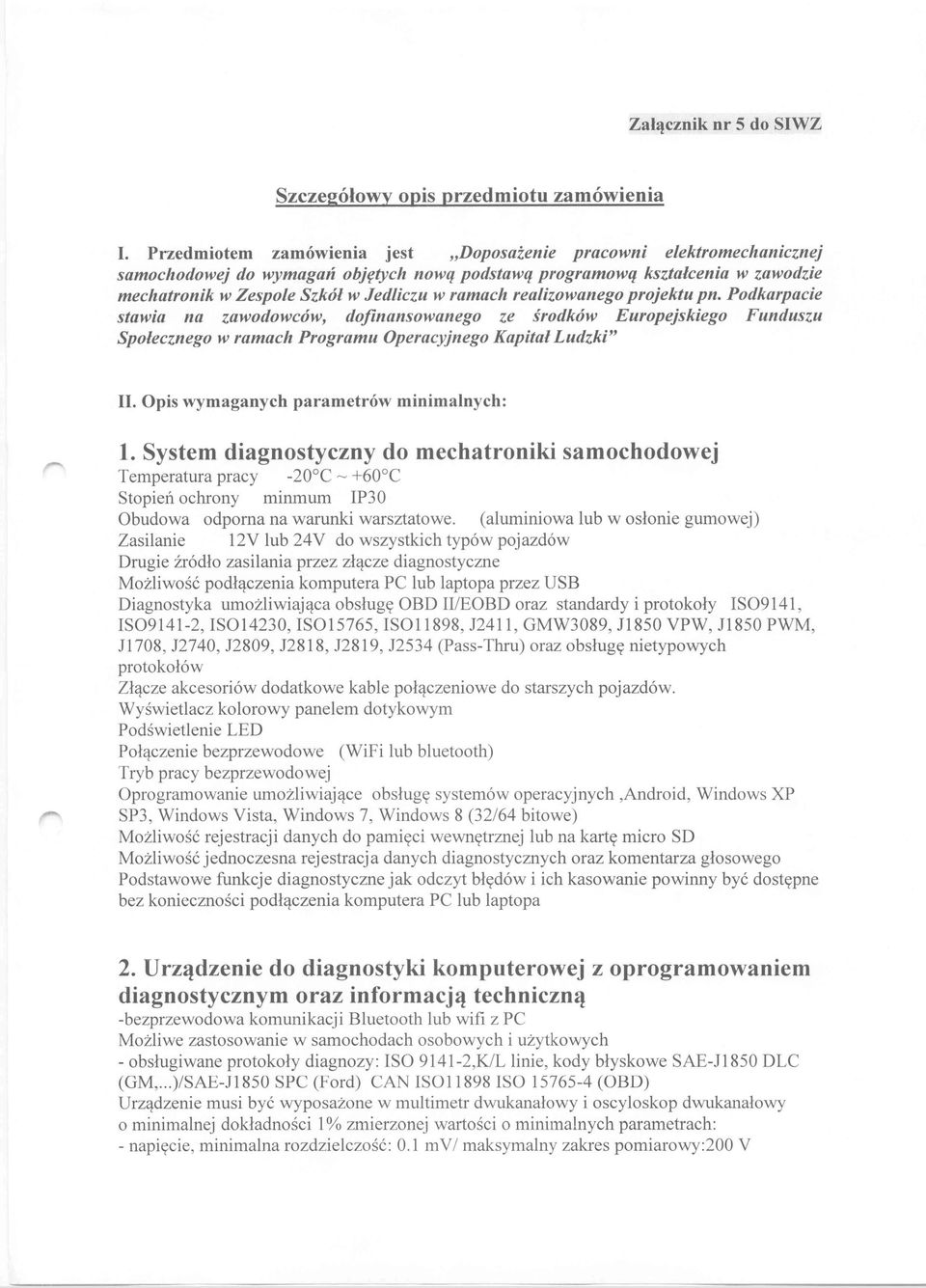 realizowanego projektu pn. Podkarpacie stawia na zawodowców, dofinansowanego ze środków Europejskiego Funduszu Społecznego w ramach Programu Operacyjnego Kapitał Ludzki" II.