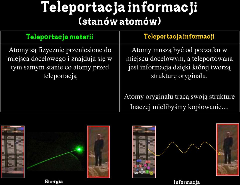 muszą być od poczatku w miejscu docelowym, a teleportowana jest informacja dzięki której tworzą