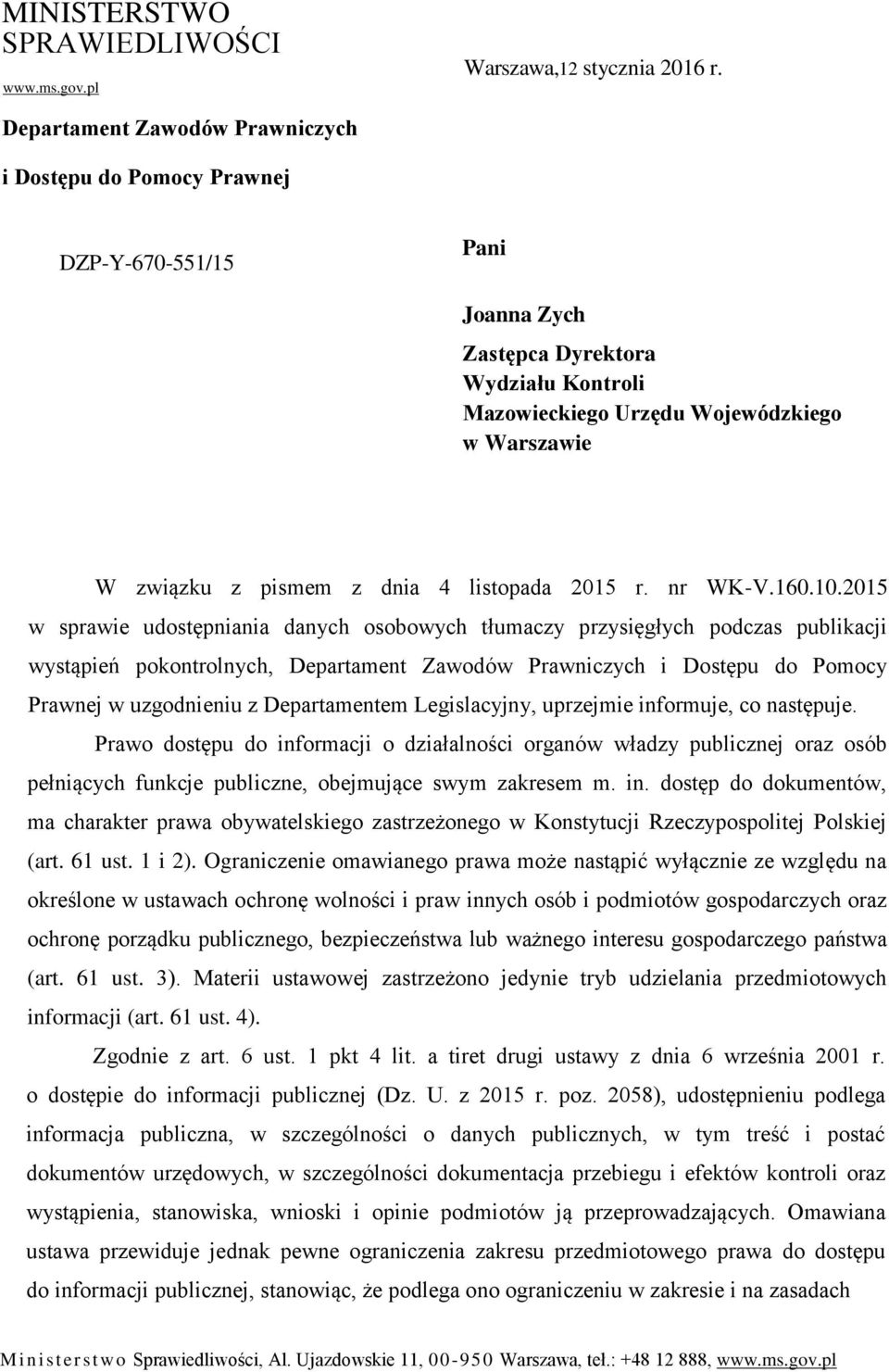 dnia 4 listopada 2015 r. nr WK-V.160.10.