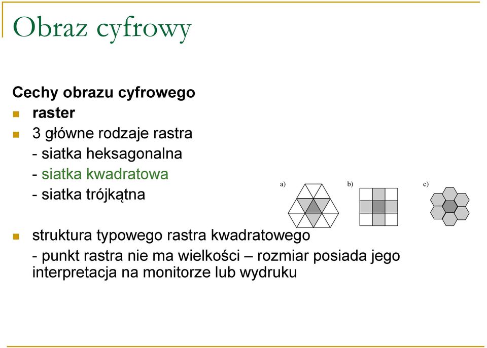 trójkątna a) b) c) struktura typowego rastra kwadratowego - punkt