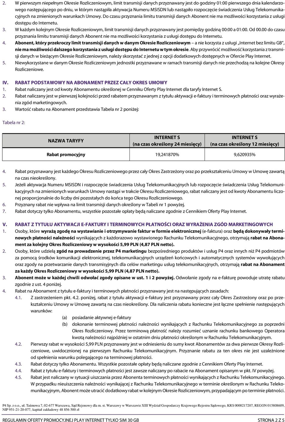 Do czasu przyznania limitu transmisji danych Abonent nie ma możliwości korzystania z usługi dostępu do Internetu. 3.