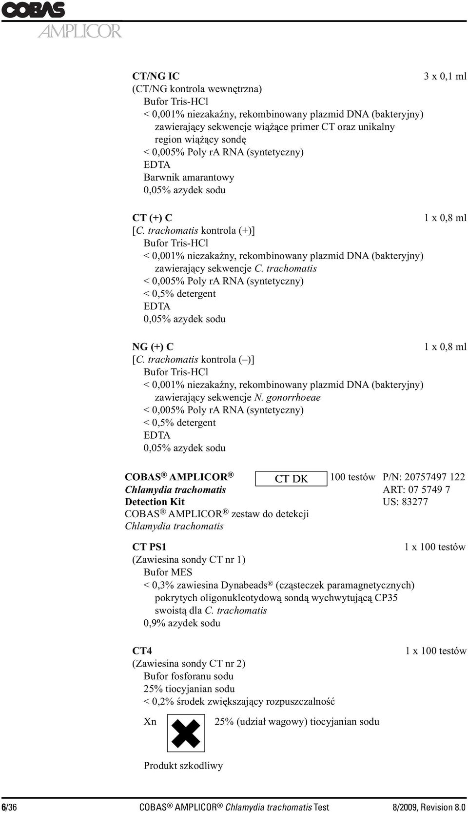 trachomatis kontrola (+)] Bufor Tris-HCl < 0,001% niezakaźny, rekombinowany plazmid DNA (bakteryjny) zawierający sekwencje C.