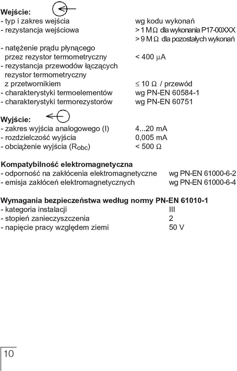 Wyjście: - zakres wyjścia analogowego (I) 4.