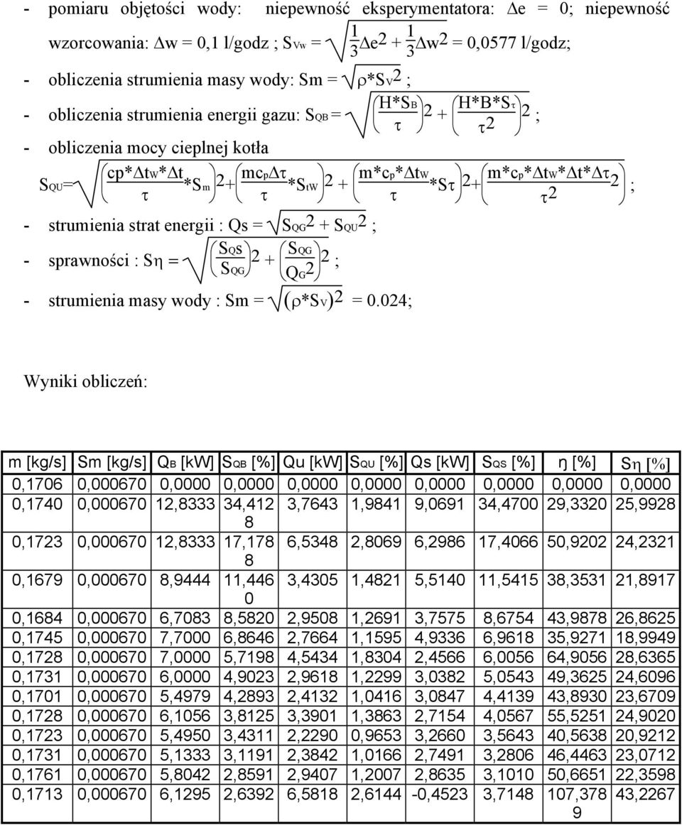 Qs = SQG2 + SQU2 ; SQs - sprawności : Sη = 2 + SQG SQG QG2 2 ; - strumienia masy wody : Sm = ( ρ*sv) 2 = 0.