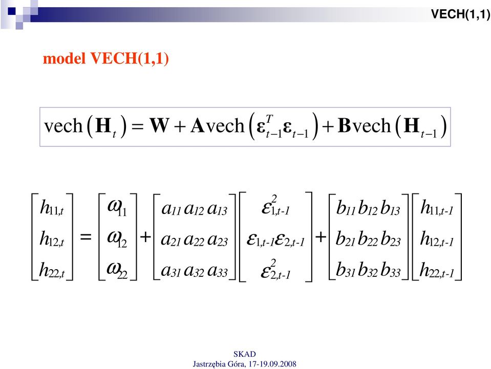 b3,t- 2,t = ω 2 + a2 a22 a23,t- 2,t- + ε ε b2 b22