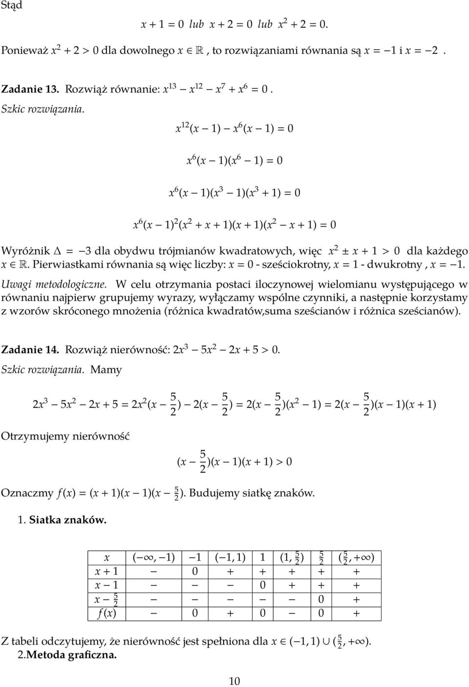 R. Pierwiastkami równania są więc liczby: x = 0 - sześciokrotny, x = 1 - dwukrotny, x = 1. Uwagi metodologiczne.