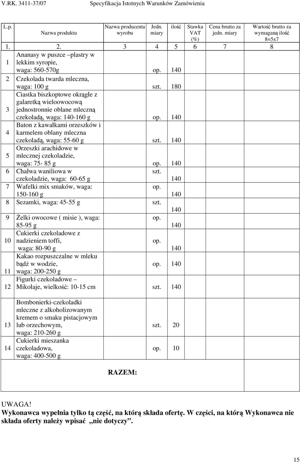 140 Baton z kawałkami orzeszków i karmelem oblany mleczna czekoladą, waga: 55-60 g szt. 140 Orzeszki arachidowe w mlecznej czekoladzie, waga: 75-85 g op. 140 6 Chałwa waniliowa w szt.