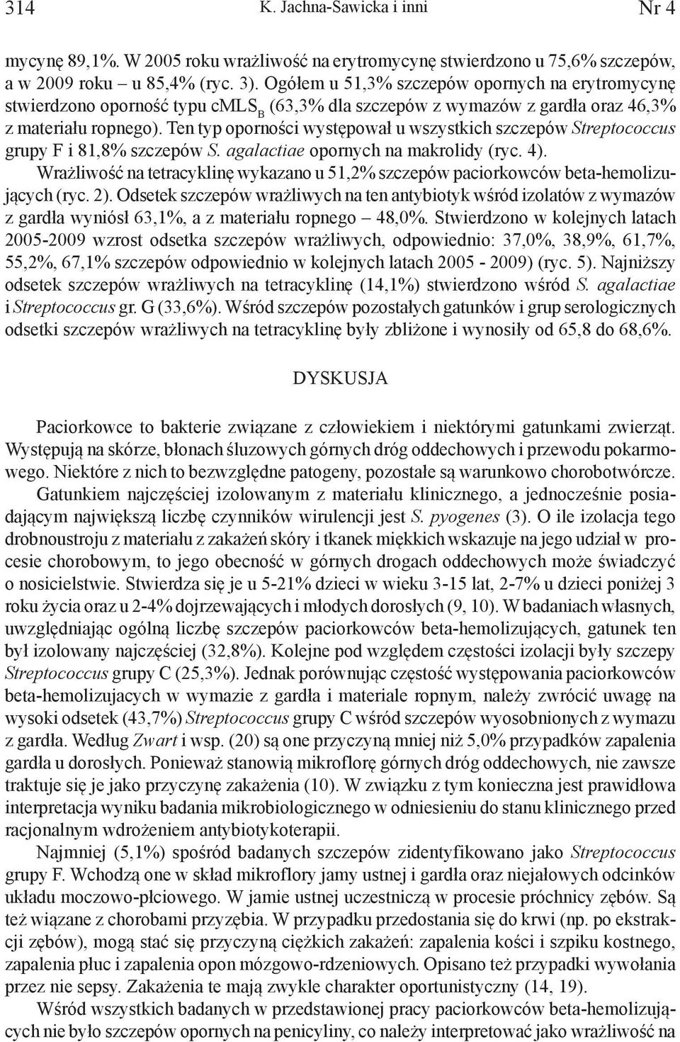 Ten typ oporności występował u wszystkich szczepów Streptococcus grupy F i 81,8% szczepów S. agalactiae opornych na makrolidy (ryc. 4).