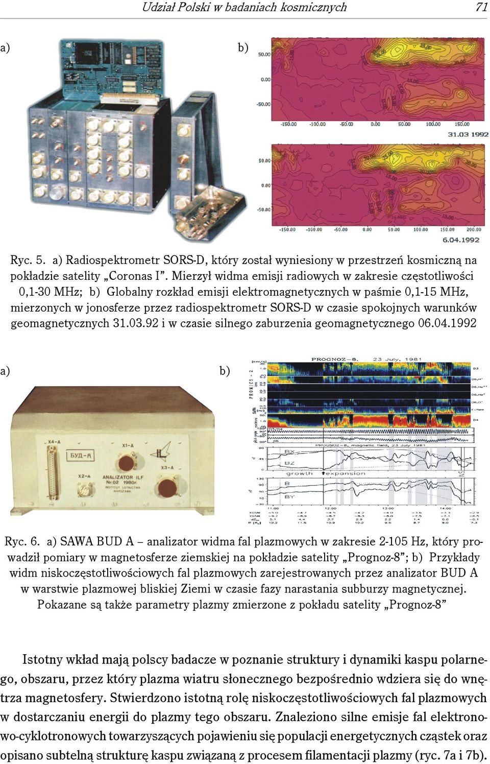 czasie spokojnych warunków geomagnetycznych 31.03.92 i w czasie silnego zaburzenia geomagnetycznego 06.04.1992 a) b) Ryc. 6.