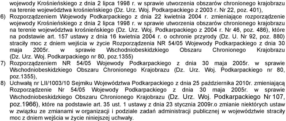 w sprawie utworzenia obszarów chronionego krajobrazu na terenie województwa krośnieńskiego (Dz. Urz. Woj. Podkarpackiego z 2004 r. Nr 46, poz. 486), które na podstawie art.