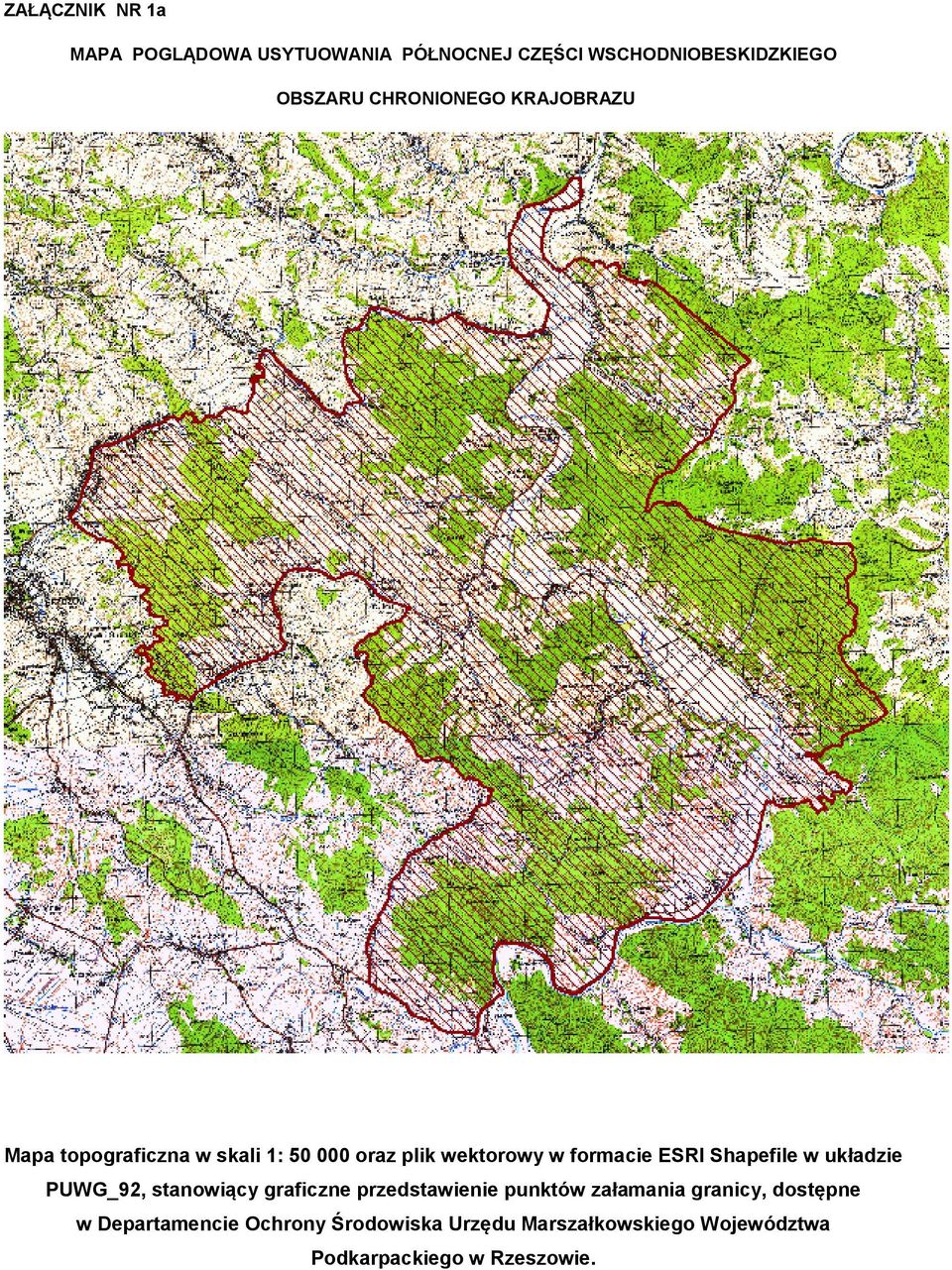 Shapefile w układzie PUWG_92, stanowiący graficzne przedstawienie punktów załamania granicy,