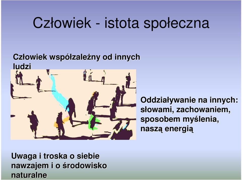 słowami, zachowaniem, sposobem myślenia, naszą