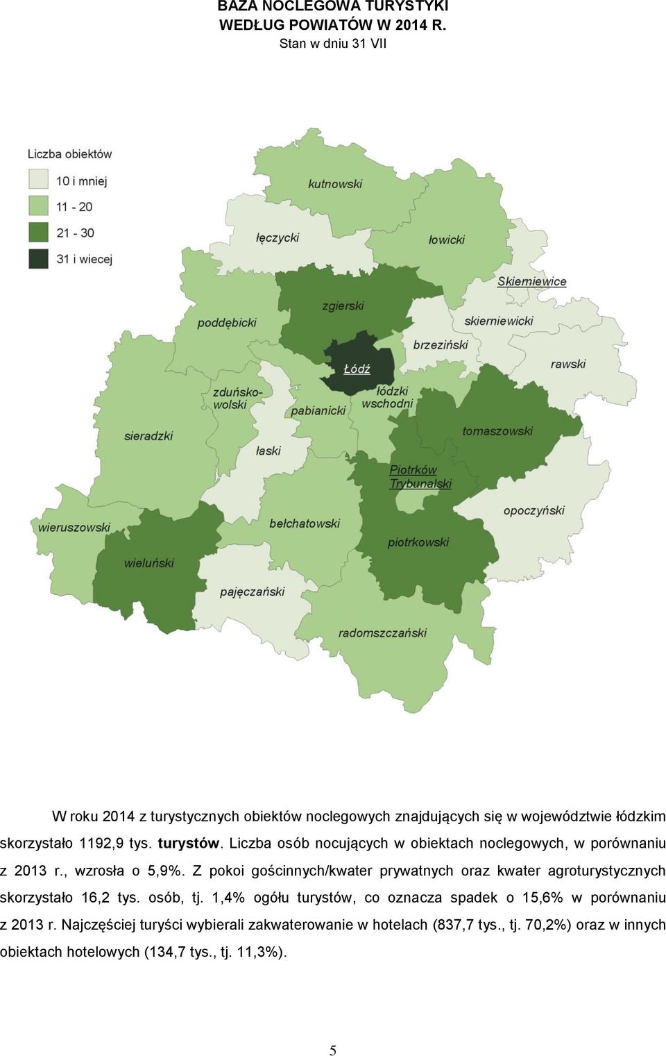 Liczba osób nocujących w obiektach noclegowych, w porównaniu z 2013 r., wzrosła o 5,9%.