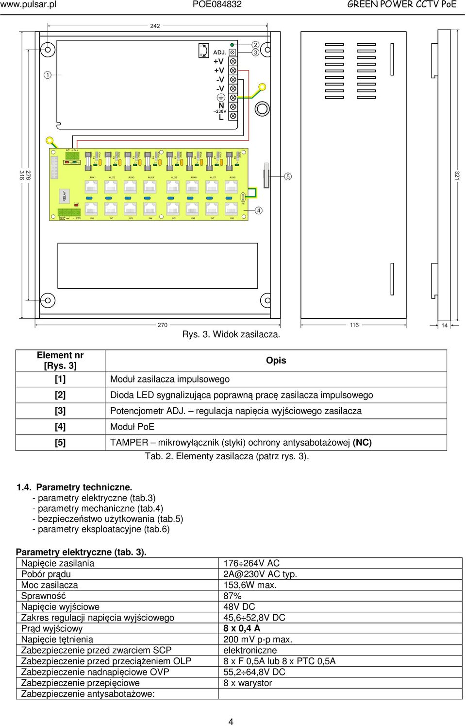 - parametry elektryczne (tab.3) - parametry mechaniczne (tab.4) - bezpieczeństwo użytkowania (tab.5) - parametry eksploatacyjne (tab.6) Parametry elektryczne (tab. 3).